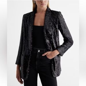 Sequin Open Front Boyfriend Blazer